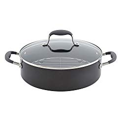 Anolon Advanced Hard Anodized Nonstick 5-1/2-Quart Covered Braiser with Rack. Gray