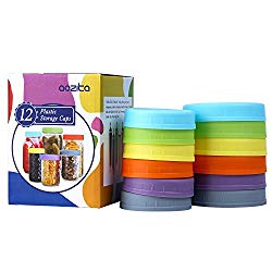 Aozita 12 Piece Colored Plastic Mason Jar Lids for Ball and More – 6 Regular Mouth & 6 Wide Mouth – Plastic Storage Caps for Mason Jars