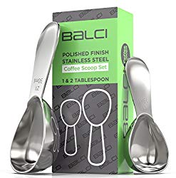 BALCI- Stainless Steel Coffee Scoop Set (1&2 Tablespoon, 15ml and 30ml) EXACT Measuring Spoons for Coffee, Tea, Sugar, Flour and More!