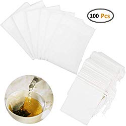 Besego Disposable Drawstring Tea Filter Bags, Empty Natural Material Tea Infuser Bag for Herb& Tea Loose Leaf Pack of 100
