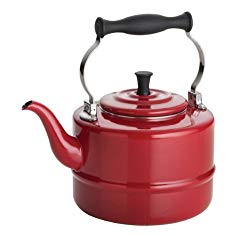 BonJour Tea Enamel-on-Steel Gooseneck Teapot/Teakettle, 2-Quart, Red