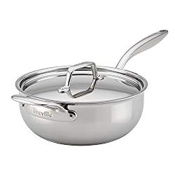 Breville Thermal Pro Clad 4 quart Covered Saucier with Helper Handle, Medium, Stainless Steel