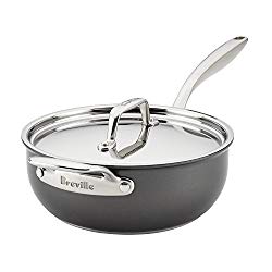 Breville Thermal Pro Hard-Anodized Nonstick 4 quart Covered Saucier with Helper Handle, Medium, Gray