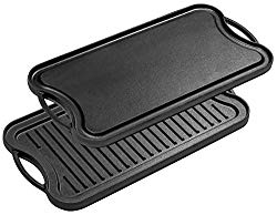 Bruntmor, Pre-Seasoned Cast Iron Reversible Grill/Griddle Pan, 20-inch x 10-inch