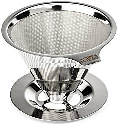 Cafellissimo Paperless Pour Over Coffee Maker, 188 (304) Stainless Steel Reusable Drip Cone Coffee Filter, Single Cup Coffee Brewer