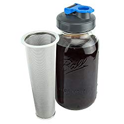 Cold Brew Coffee Maker with Flip Cap Lid by County Line Kitchen – 2 Quart – Make Amazing Cold Brew Coffee and Tea with This Durable Mason Jar and Stainless Steel Filter and Flip Cap Lid