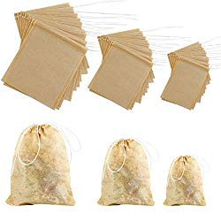 Coobey 300 Pack Tea Filter Bags Disposable Tea Infuser Drawstring Teabags Natural Empty Tea Bag for Loose Leaf Herbs Teas (Natural Color, Mixed Sizes)