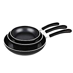Cook N Home 3 Piece Frying Pan/Saute Pan Set with Non-Stick Coating Induction Compatible Bottom, 8″/10″/12″, Black