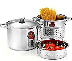 Cook N Home 4-Piece 8 Quart Pasta Cooker Steamer Multipots, Stainless Steel