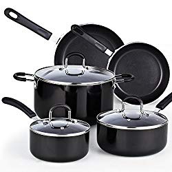 Cook N Home 8-Piece Nonstick Heavy Gauge Cookware Set, Black