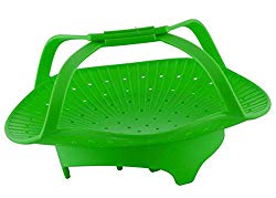CookingBasics Silicone Vegetable Steamer – Anti-Slip 2018 Premium Quality Silicone Steamer Basket With Handles for Healthy Cooking, Veggies, Seafood, Fruits. Instant Pot Basket. Easy to Clean. Green.