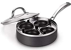 Cooks Standard 4 Cup Nonstick Hard Anodized Egg Poacher Pan with Lid, 8-Inch