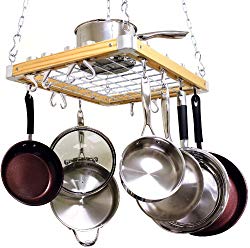 Cooks Standard Ceiling Mounted Wooden Pot Rack, 24 by 18-Inch