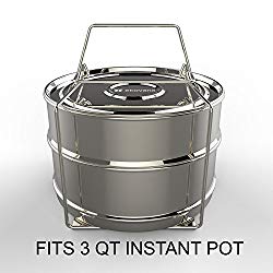 ekovana 3qt Mini Stackable Stainless Steel Pressure Cooker Steamer Insert Pans with sling handle – compatible with Instant Pot Accessories 3 quart – two interchangeable lids