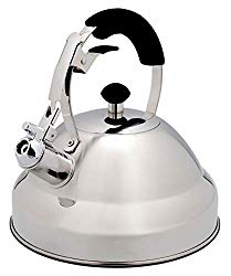 Extra Sturdy Surgical Stainless Steel Whistling Tea Kettle for Stovetop with Aluminum Layered Bottom 2.75 Quart Teapot by Bellemain