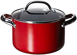 Farberware Buena Cocina Aluminum Nonstick Covered Soup Pot, 4-Quart, Red