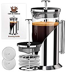 French Press Coffee Maker (8 cup, 34 oz) With 4 Level Filtration System, 304 Grade Stainless Steel, Heat Resistant Borosilicate Glass by Cafe Du Chateau