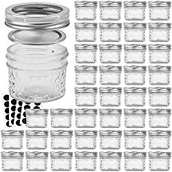 Glass Jars With Lids, VERONES 4 OZ Quilted Crystal Jelly Jars with Lids and Bands, Ideal for Preserving Jams, Mustard & Flavored Vinegar Also for Home Decorating, 40 PACK, 40 Chalkboard Labels Include