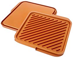 Gotham Steel 1220 Nonstick Copper Double Grill and Griddle, Reversible with Ti-Cerama Coating, Perfect for BBQs and More – As Seen on TV