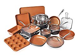 Gotham Steel 20 Piece All in One Kitchen Cookware + Bakeware Set with Non-Stick Ti-Cerama Copper Coating – Includes Skillets, Stock Pots, Deep Square Pan with Fry Basket, Cookie Sheet and Baking Pans