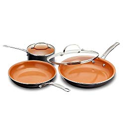Gotham Steel 5 Piece Back to College Cookware Set with Easy to Clean Copper Surface Includes Multi Use Pan, 2 qt. Pot and 11” Fry Pan w Lid