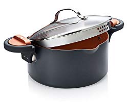 Gotham Steel Pasta Pot with Patented Built in Strainer with Twist N’ Lock Handles, Nonstick Ti-Cerama Copper Coating by Chef Daniel Green, 5 Quart