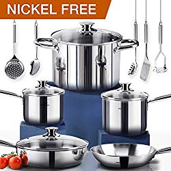 HOMI CHEF 14-Piece Mirror Polished Nickel Free Stainless Steel Cookware Set – Induction Ready Cookware Sets Nickel Free Cookware Set – Pots and Pans Set – Stainless Steel Sauce Pans With Lids, etc.