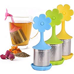 House Again 4-pack Extra Fine Mesh Tea Infuser with Drip Tray – 18/8 Stainless Steel Fine Mesh Tea Cup with BPA-Free Silicone Lid – Perfect Tea Balls Tea Strainers for All Types of Loose Leaf Tea