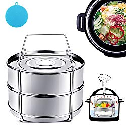 Instant Pot Accessories, Steamer Insert Pans for 6qt/8qt Pressure Cooker, BBing Stackable Stainless Steel Vegetable Steamer with Sling