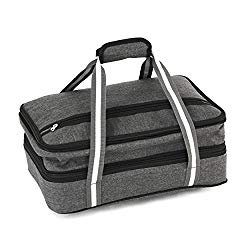 Insulated Expandable Double Casserole Carrier and Lasagna Holder for Picnic Potluck Beach Day Trip Camping Hiking – Hot and Cold Thermal Bag in Gray – Tote can hold 11 x 15 or 9 x 13 baking dish