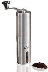 JavaPresse Manual Coffee Grinder, Conical Burr Mill, Brushed Stainless Steel