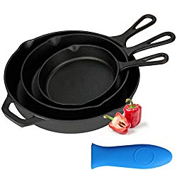 Kookantage Cast Iron Skillet Pre-Seasoned Cookware-6″, 8″, 10″ Pans 3 Piece Set Best Heavy Duty Professional Chef Quality Tools For Indoor and Outdoor Use,Grill,Stovetop, Induction Safe