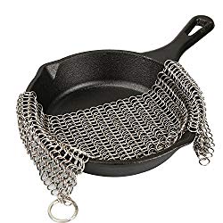 LauKingdom Cast Iron Cleaner – XXL 8×8 More Efficient Stainless Steel Chainmail Scrubber