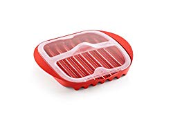 Lekue Microwave Bacon Maker/Cooker with Lid, 11.02″ L x 9.8″ W x 2.3″ H, Red