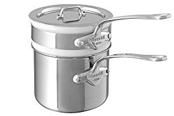 Mauviel Made In France M’Cook 5 Ply Stainless Steel 5204.14 1.6 Quart Bain Marie with Lid, Cast Stainless Steel Handle