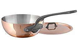 Mauviel M’Heritage M150C 6452.21 Curved Splayed Copper Saute Pan with Lid. 1.8L/1.9 quart 20cm/8″ with Cast Stainless Steel Iron Eletroplated  Handle
