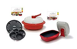 MICROHEARTH C11RC4-G03RS2 6-Piece Microwave Cookware Set with 4-Piece Everyday Combo Set and 2-Piece Grill Pan Set, Red