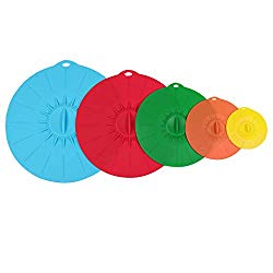 Microwave Covers, Silicone Food Lids sets, 5 Colorful Combo for Bowl Cup Pot Skillet Anti-dust Airtight Seal Super Suction Lid