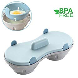 Microwave Egg Poacher Cookware BPA Free Double Cup Dual Cave High Capacity Design Egg Cooker Ultimate Collection Egg Poaching Cups Microwave Steamer Kitchen Gadget (Nordic Blue)
