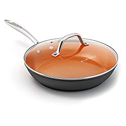 Nonstick Ceramic Copper Frying Pan: Non Stick Skillet with Glass Lid – Round Aluminum Saute Pan For Gas, Electric and Induction Cooktops – 10 Inches