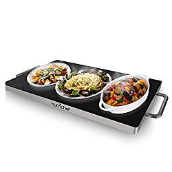NutriChef Portable Electric Hot Plate – Stainless Steel Warming Tray Dish Warmer w/ Black Glass Top – Keep Food Warm for Buffet Serving, Restaurant, Parties, Table or Countertop Use – PKWTR45