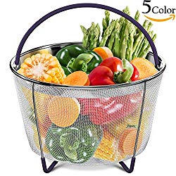 PerfeCome – Steamer Basket 6qt – Instant Pot Accessories With Silicone Scratchproof & Nonslip Feet & Handles In 5 Colors – Food Grade Rustproof Veggie Steamer – Durable Pressure Cooker Steaming Rack