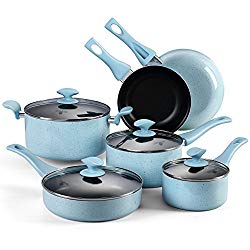 Pots and Pans Set, COOKSMARK Pearl Hard Porcelain Enamel Nonstick Cookware Set, 10-Piece, Dishwasher Safe, Blue Speckle