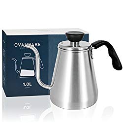 Pour Over Coffee Kettle and Tea Kettle 1.0L / 34oz – Ovalware RJ3 Stainless Steel Drip Kettle with Precision Gooseneck Spout for Home Brewing, Camping and Traveling