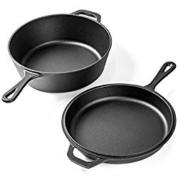 Pre-Seasoned Cast Iron 2-In-1 Combo Cooker – 3.2 Quart Heavy Duty Dutch Oven & Skillet Lid Set – Oven Safe Non-stick Cookware Set Use As Dutch Oven and Frying Pan – Perfect for Indoor and Outdoor Use