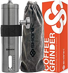 Premium Quality Stainless Steel Manual Coffee Grinder – Portable Burr Coffee Grinder – Conical Ceramic Burr for Precision Brewing – Silicone Lid to Keep Coffee in Container – Lightweight Grinding