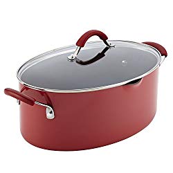 Rachael Ray Cucina Hard Porcelain Enamel Nonstick Pasta Pot, Covered Oval with Spout, 8-Quart, Cranberry Red