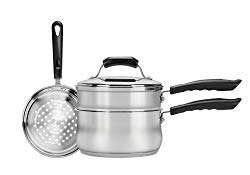 Range Kleen CW2011R 3-Piece 3-Quart Sauce Pan with Lid, Steamer and Double Boiler Insert