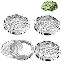 Set of 4 Stainless Steel Sprouting Jar Lid Kit for Superb Ventilation Fit for Wide Mouth Mason Jars Canning Jars for making organic sprout seeds in your house/kitchen