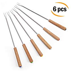 Set of 6 Stainless Steel Fondue Forks Wood Handle Heat Resistant 9.5″ – for Chocolate Fountain Cheese Fondue by Sago Brothers